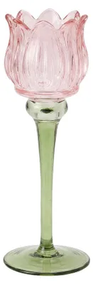 Imagen del producto de Soporte para velas pequeñas de cristal rosa, marca Clayre & Eef