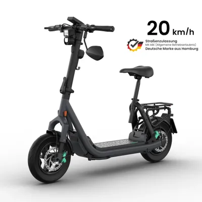 Produktbild von EGRET E-Roller mit Sitz & Straßenzulassung, max. 20 km/h, 13" Offroad Luftreifen, Apple Find My, 2x Federung, Dualblinker, App, Gepäckträger – GTc