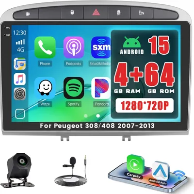 Obrázok produktu pre 4G+64G Android 15 autorádio pre modely 308/408 (ročníky 2007-2013) s bezdrôtovým systémom Carplay