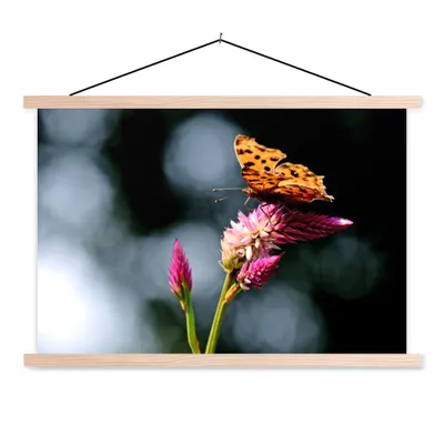 Produktbild von MuchoWow® Textilposter Schmetterling - Blumen - Insekten 120x80 cm mit holzfarbenen Rahmen - Aufhängeset