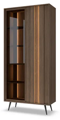 Produktbild von Vitrine / Glasschrank AMARO 94cm – Eiche Dunin mit Lamellen & Rauchglas inkl. LED