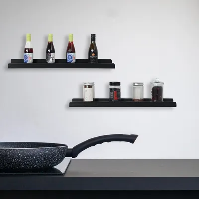 Obrázok produktu pre Nástenná polica sada 2 ks, 60 x 13 x 40 cm, drevo, čierna, do kúpeľne