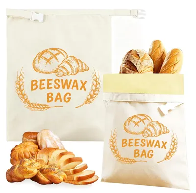 Image de Sacs réutilisables en cire d'abeille pour le pain - Lot de 2 pièces