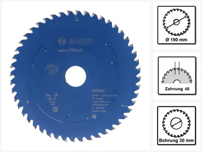 Zdjęcie produktu dla BOSCH 2608644514 BOSCH Expert for Wood Kreissägeblatt 190,0 mm, 48 Zähne