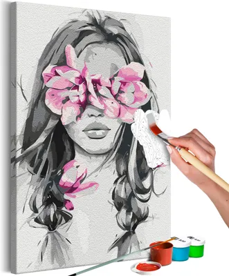 Produktbild von Malen nach Zahlen Porträt Frau Gesicht rosa Blumen 40x50 cm Malset mit Holzrahmen auf Leinwand für Erwachsene Kinder Gemälde Handgemalt Kit DIY