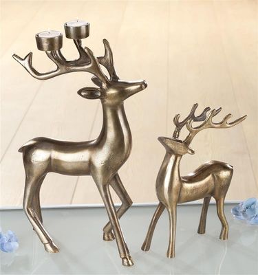 Gilde Metall Rentier steh.m.Teelichthalter links L 9 x B 27 x H 44 cm gold, Messingfinish, für zwei Teelichter