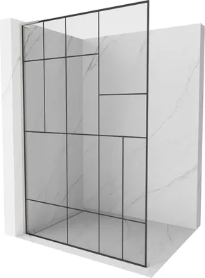 Produktbild von Mexen Kioto L Duschwand Walk-in 100 x 200 cm, schwarzes Muster, gebürstetes Nickel - 800-100-103-97-78