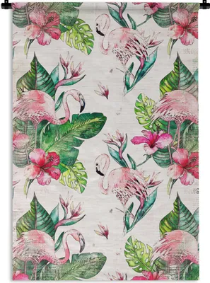 Produktbild von MuchoWow® Wandteppich Wandbehang Rosa - Muster - Flamingo 90x135 cm Tapisserie Dekoration Wandtuch - Baumwolle - Wandskulptur