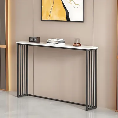 Zdjęcie produktu dla Stolik konsolowy, wąski, czarny, 120x20x80 cm, metalowa konstrukcja, stolik pomocniczy, stolik do przedpokoju, półka