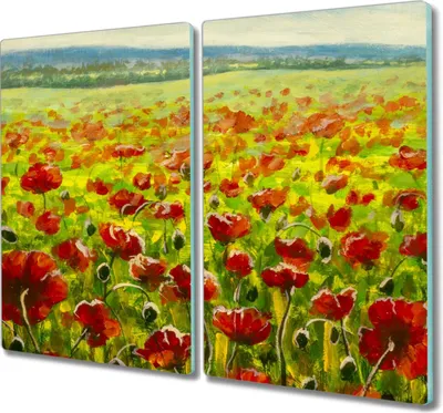 Produktbild von Coloray Hackbrett Kochplattenabdeckung Herdabdeckplatte 2x30x52 cm Schneidebrett Küchenbrett - Malerei Blumen Wiese Mohnblumen