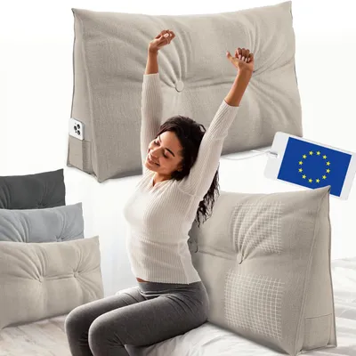 Image de ELONEO Coussin dorsal 90 cm de large, coussin en forme de coin adapté au lit et au canapé, coussin de lecture triangulaire, coussin avec housse amovible et lavable