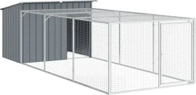 Produktbild von vidaXL Hundehütte mit Auslauf Anthrazit 153x396x110 cm Verzinkter Stahl