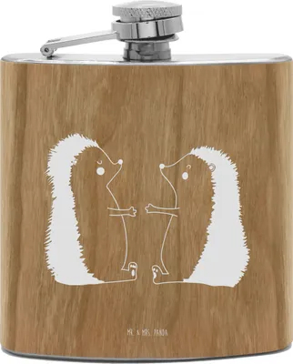 Produktbild von Mr. & Mrs. Panda Flachmann Igel Liebe - Transparent - Geschenk, Aus Edelstahl, Verheiratet, Hochzeitstag, taschenflasche, Alkoholflasche, Holz, Hochzeit, Liebesgeschenk