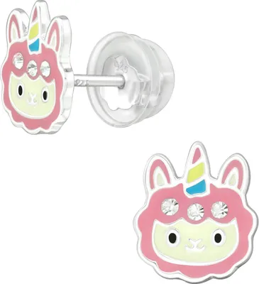 Produktbild von Kinder Ohrringe Ohrstecker 925 Sterling Silber Lama-Einhorn mit Kristallen