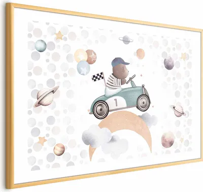 Produktbild von Posterpapier Poster - Bear in a Race Car 60x40 cm Für Kinder e-C-10064-ao-a