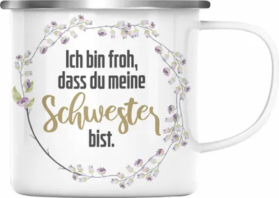 Produktbild von Trendation - Beste Schwester Emaille Tasse Spruch Geschenkidee Geburtstag Schwester von Schwester (Silber)
