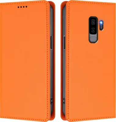 Image de Étui en cuir pour Samsung Galaxy S9 Plus, étui magnétique en cuirPolyuréthaneavec support Orange