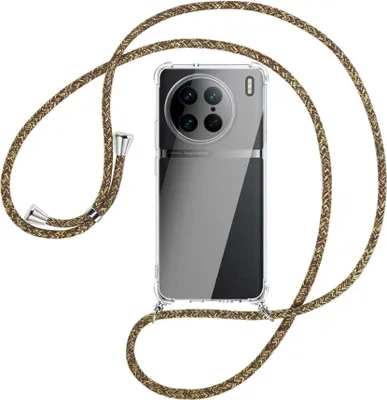 Produktbild von Handykette Backcover-Schutzhülle mit Band (Metall silberfarben) für vivo X90 Pro (V2242A, 6.78'') - braun+beige