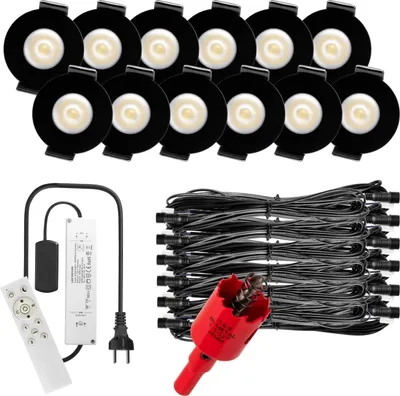 Produktbild von S-Polylight PREMIUM Mini LED- Einbauspots Kaltweiß 6.000K, Smart, Smarthome, App, Alexa, DIMMBAR, IP65, FUNK 3W LED Einbaustrahler Terrassenüberdachung, Terrassenbeleuchtung, Bad, Sauna, LED Spots mit Fernbedienung (SCHWARZ, 12x SMARTHOME LED-SET)