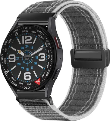 Produktbild von Smartwatch Armband für Samsung Galaxy Watch6 Classic 47mm Nylon Textil Band Ersatzband Wechselband Magnetverschluss flexibel atmungsaktiv Grau