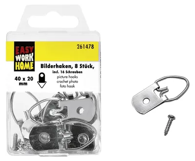 Immagine prodotto di EASY WORK Bilderhaken,, 40mm 12 Stück Verkaufseinheit 261478 4332539077090