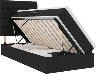 Produktbild von LED-Speicherbett mit Matratze Schwarz 90 x 200 cm Stoff