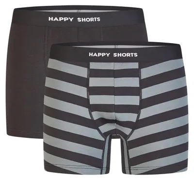 Produktbild von Happy Shorts Herren Boxer Jersey 2-Pack  schwarz, grau - Größe M