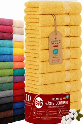 Produktbild von Betz 10 Stück Gästetücher 30x50 cm PREMIUM 100% Baumwolle Set Händehandtücher  Farbe: honiggelb