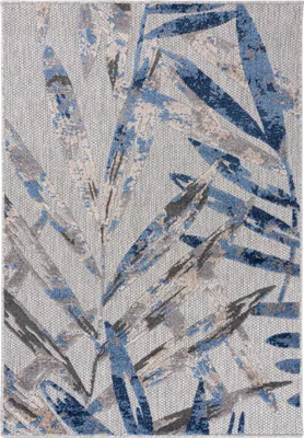 Produktbild von Carpeto Rugs Blattmuster In- & Outdoor Teppich Wetterfest für Balkon, Terasse - Balkon Teppich Wasserfest - Outdoorteppich Wetterfest - Aussenteppich Terrasse Groß - Grau Blau 1 - 140 x 200 cm