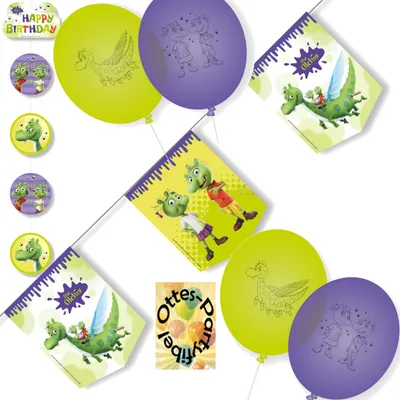 Produktbild von Die Olchis-Party-Set Olchi-Party-Set Dekoration1 : Wimpelkette Deckenhänger Luftballons