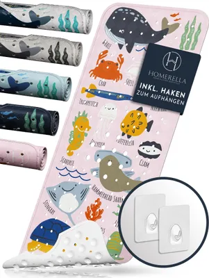 Produktbild von Homerella® Badewannenmatte rutschfest Kinder 100x40cm - 100% BPA frei mit 2 Aufhängehaken - Antirutschmatte Badewanne Baby hautsensitiv, waschbar