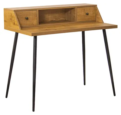 Schreibtisch mit 2 Schubladen, Holz, Natur/Schwarz, 100x57x93 cm