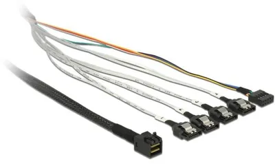 Image de Delock Kabel Mini SAS SFF-8643 > 4 x SATA 7 Pin + Sideband 0,5 m Metall (83315)