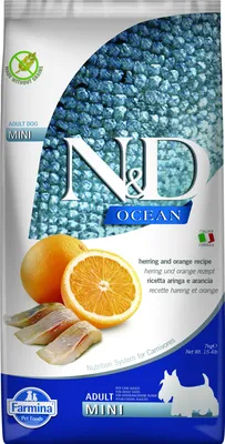 Productafbeelding van N&D OCEAN DOG Volwassen hondenvoer, Mini formaat, smaken: Hering & Sinaasappel, 7 kg