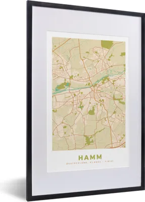 Produktbild von MuchoWow® Gerahmtes Poster Karte - Hamm - Vintage - Stadtplan 40x60 cm - Poster mit Schwarzem Bilderrahmen Wandposter Rahmen Foto Bilder - Poster in Rahmen