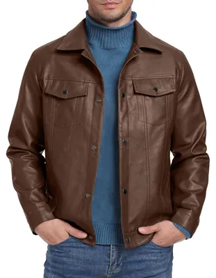 Produktbild von Wasserdichtes Herren-Lederjacke - Motorjacke - Bomberjack - Reverskragen - Druckknopf