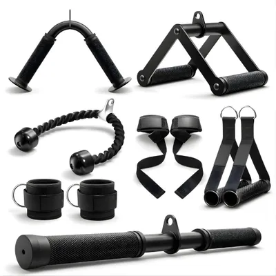 Image de PH Fitness Kit d'accessoires pour poulie à câble, 7 pièces – Poignées et accessoires professionnels pour poulie à câble pour musculation, salle de sport à domicile et salle de fitness
