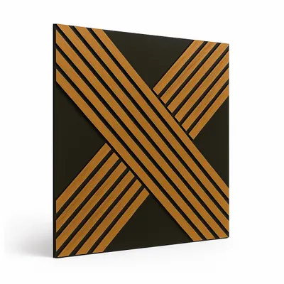 Obrázok produktu pre Wandpaneele 3D Lamellenwand – Čierne lamely s dubovým dizajnom, 50x50 cm, ultratenké, moderná nástenná dekorácia