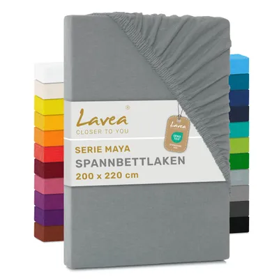 Produktbild von Lavea® Spannbettlaken 200x220cm, Maya, 100% Baumwolle, Boxspringbetten, Wasserbetten, atmungsaktives Bettlaken Matratzen bis 35cm - Mittelgrau