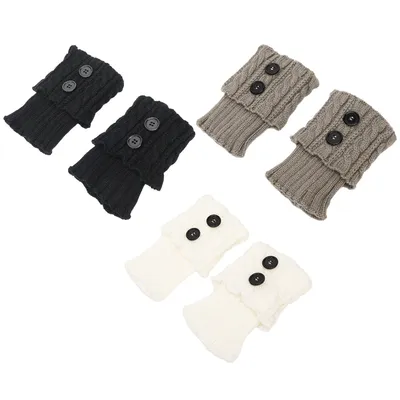 Produktbild von 3 Paar warme, gehäkelte Stulpen für Damen, kurze Beinstulpen mit Bündchen, ideal für Herbst und Winter.