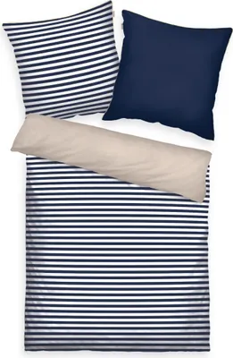 Produktbild von HERDING TOM TAILOR Bettwäsche-Set 'Stripes with a Kick Dark Navy & Sunny Sand' - 80-x-80-cm-135-x-200-cm, Deckenbezug im Lieferumfang enthalten, Kissenbezug enthalten