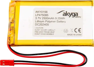 Image de Li-Po Akku LP475085 Akyga AKY0156 3.7V / 2500mAh PCM JST 2-Pin Stecker 150mm