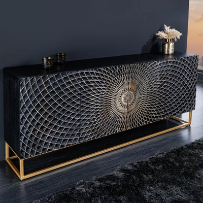 Produktbild von riess-ambiente Design Sideboard ILLUSION 180cm schwarz Mangoholz Massivholz gold Eisen Metallgestell Kommode Anrichte Schrank