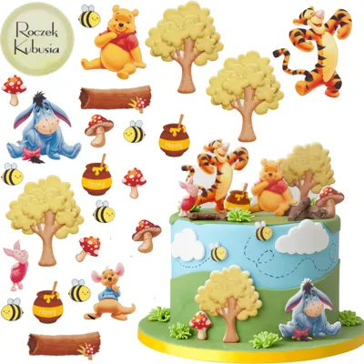 Produktbild von Sweetfanaberia | Tortendekoration Winnie Puuh - 24 Teile - Bunte Figuren - Gratis Namensschild