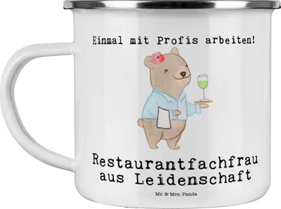 Produktbild von Mr. & Mrs. Panda Emaille Tasse Restaurantfachfrau Leidenschaft - Weiß - Geschenk, Kaffeepott, Outdoor, Pott, Becher, Teetasse