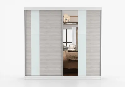 Produktbild von Schwebetürenschrank Kleiderschrank Schrank 233 cm Weiß/Kathult mit Spiegel, 2-türig, Schlafzimmer