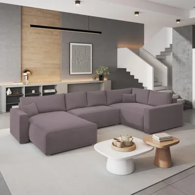 Produktbild von Masseno Ecksofa VELAMI R-S mit Schlaffunktion U-Form, Sofa mit Bettkasten, Wohnzimmersofa, Couch, Soffa, Bettsofa, Couchgarnitur- Lila, MONOLITH 62