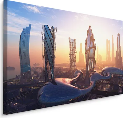 Produktbild von Fabelhafte Canvas LEINWAND BILDER 70x50 cm XXL Kunstdruck Wolkenkratzer Stadt Gebäude