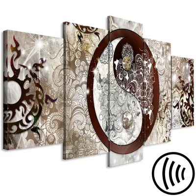 Produktbild von Akustikbild Mandala 200x100 cm Bilder Akustikschaum Hochleistungsschallabsorber Schallschutz Leinwand 5 tlg Wandbild Raumakustik Schalldämmung Ornament yin yang p-A-0036-b-m