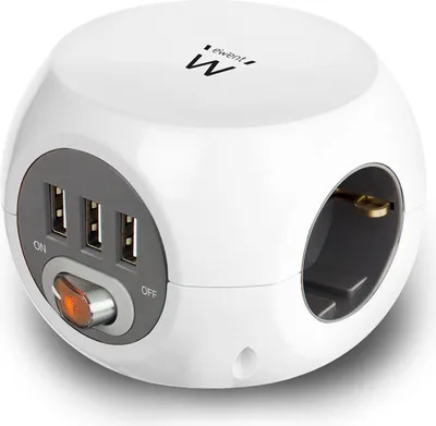 Produktbild von Ewent EW3939 Kubische Dreifachsteckdose mit 3 USB-Ports, 1,5 m
